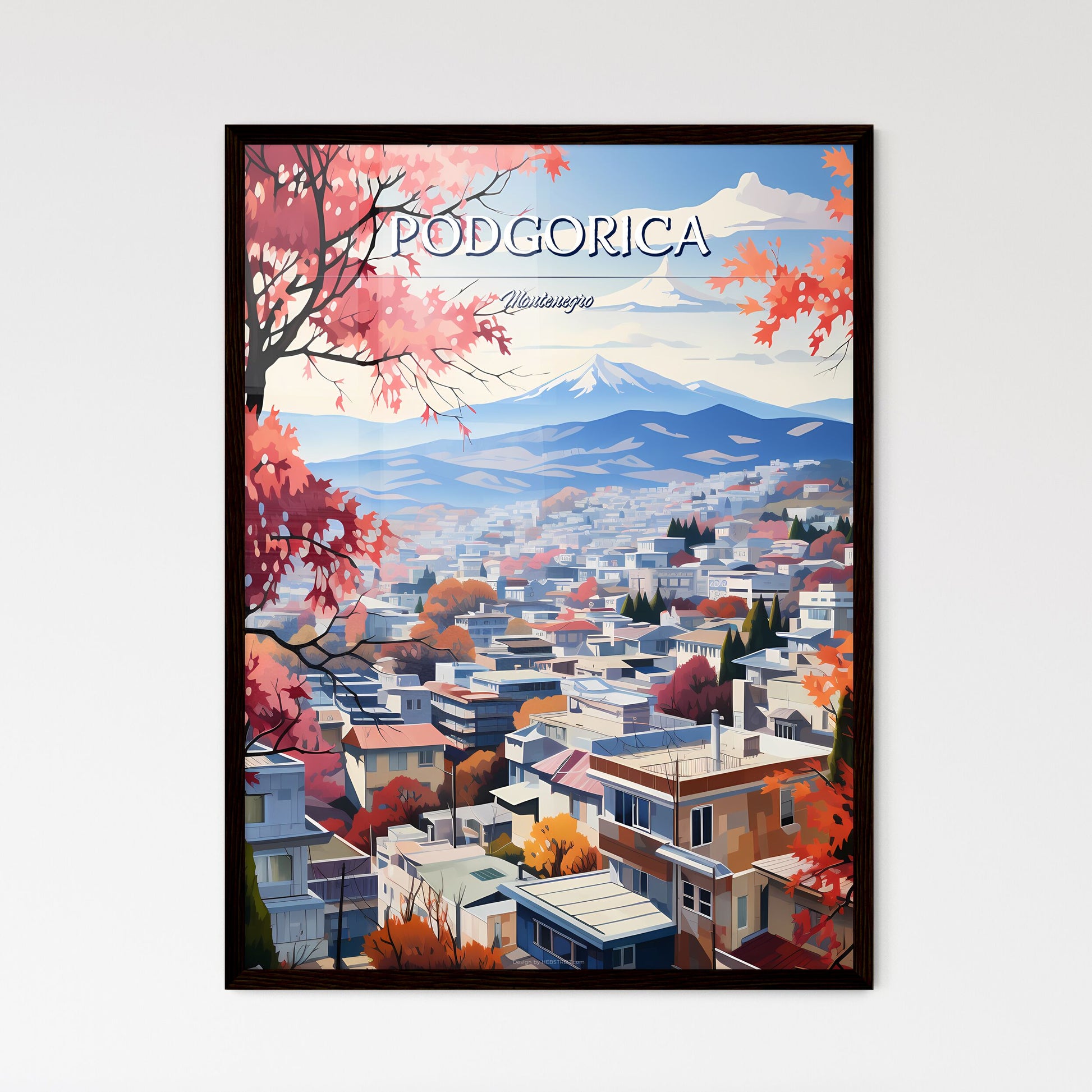 Podgorica, Montenegro - Art print of a city with mountains in the background Framed Art