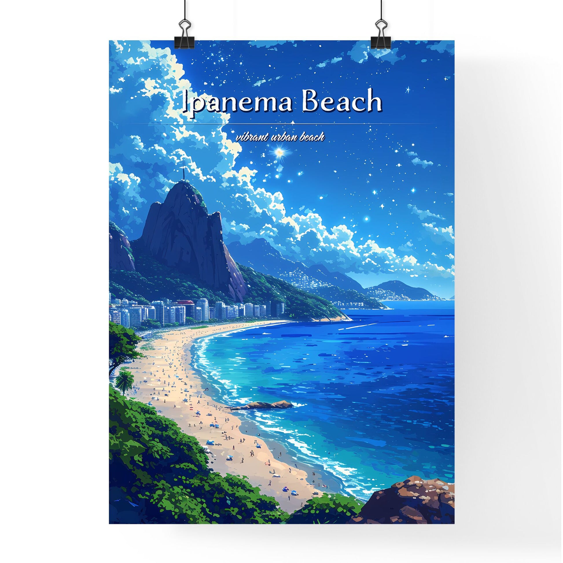 Ipanema Beach - Art print of a beach with buildings and mountains in the background Default Title