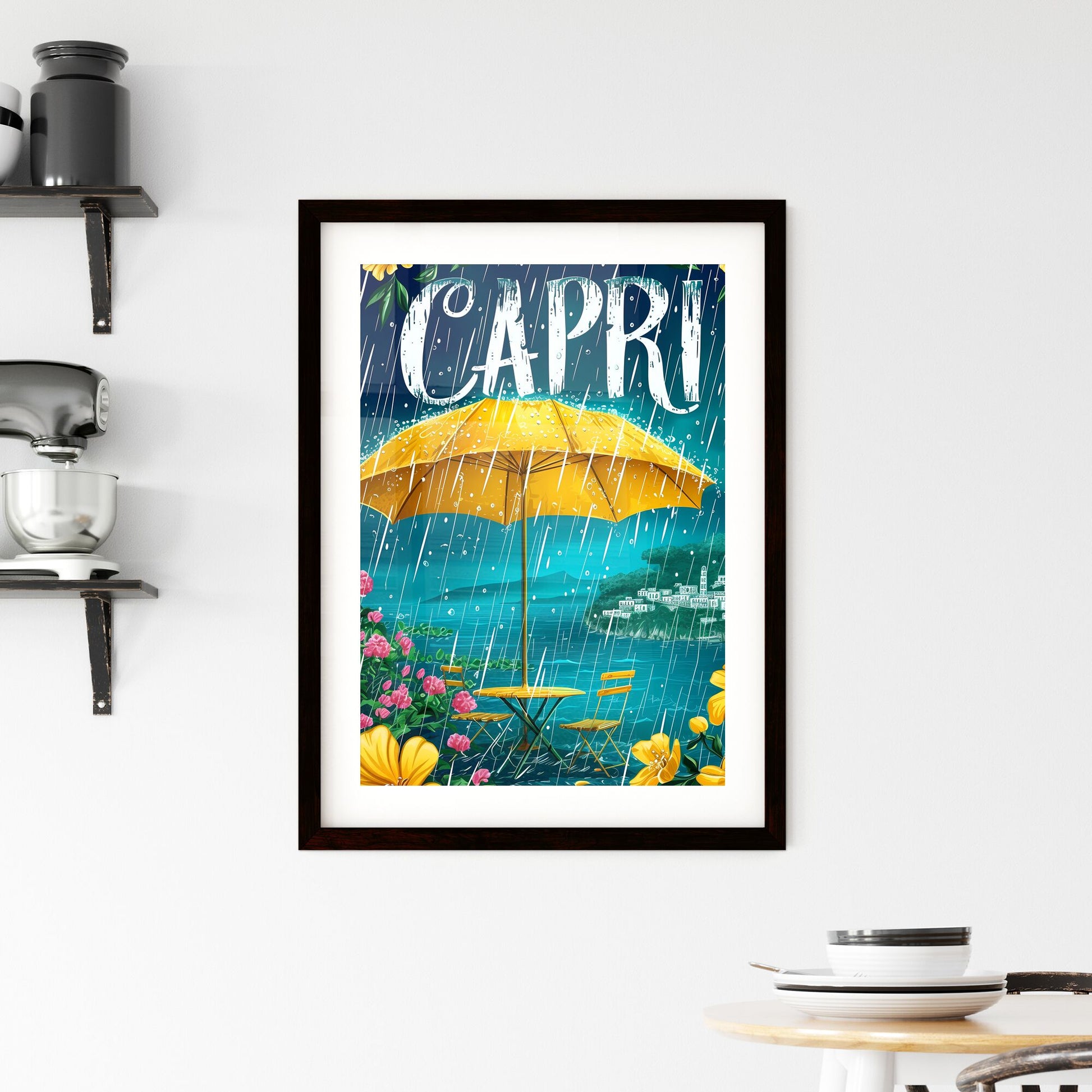 Capri Italy poster with text CAPRI in bodony font - Art print of a poster of a rainy day Default Title
