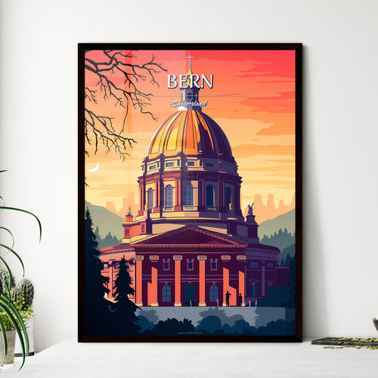 Bern, Switzerland - Art print of a building with a dome and trees Framed Art