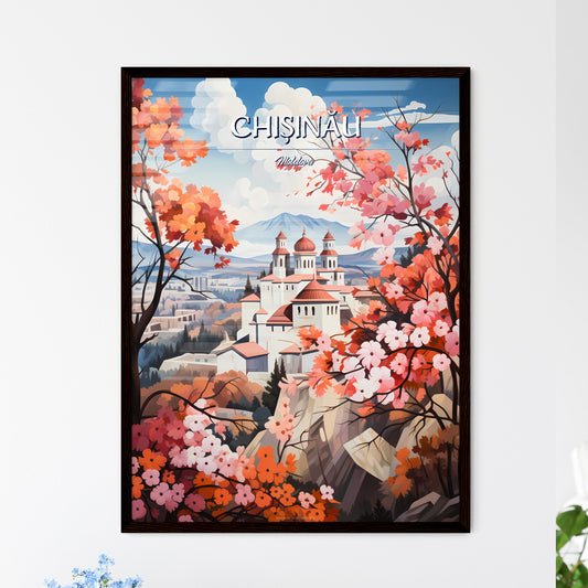 Chișinău, Moldova - Art print of a painting of a castle with red and pink flowers Framed Art