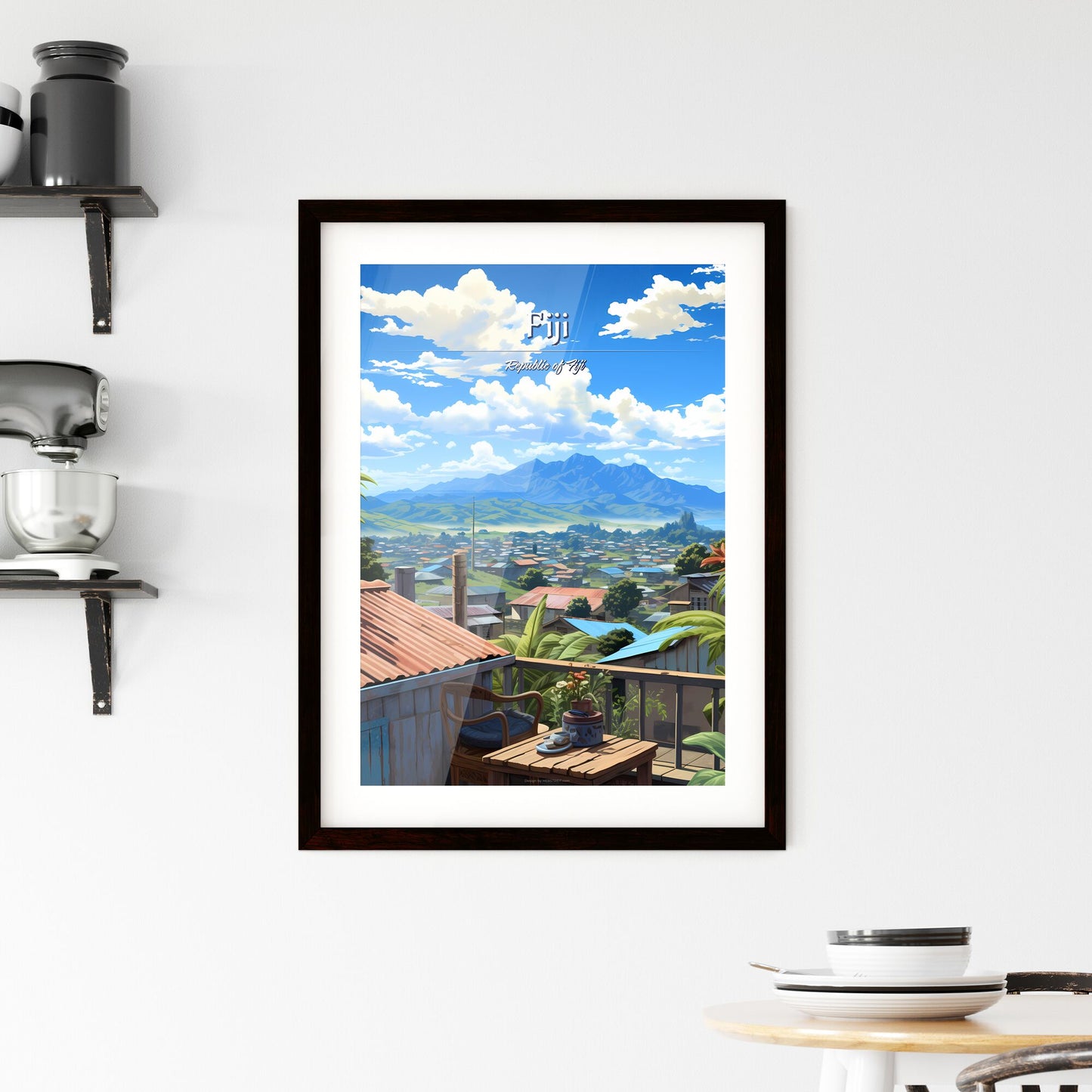 On the roofs of Fiji, Republic of Fiji - Art print of a view of a town from a balcony Default Title