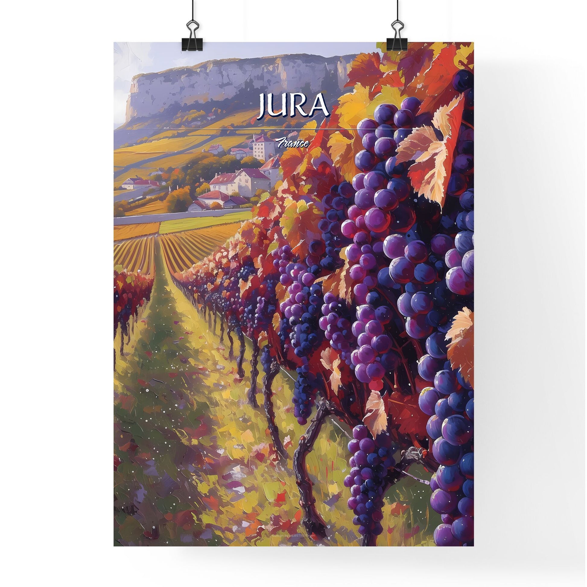Jura, France - Art print of a vineyard with grapes on the vine Default Title