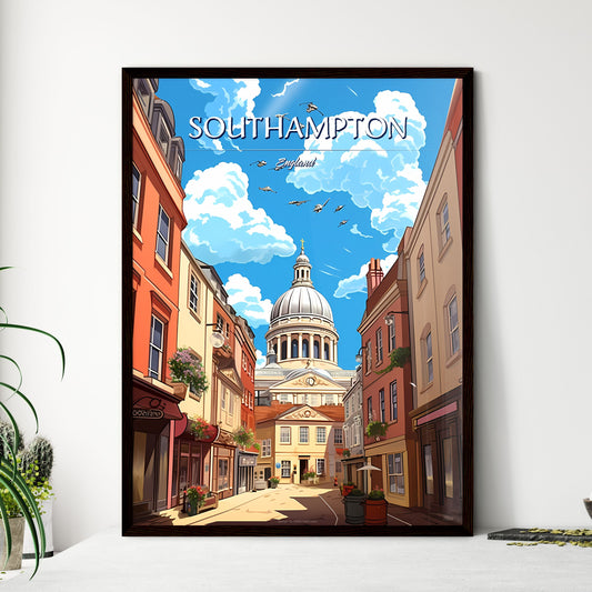 Southampton, England - Art print of a street with a dome and buildings Framed Art