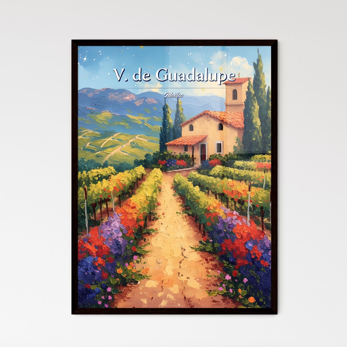 V. de Guadalupe, Mexico - Art print of a painting of a house in a vineyard Default Title