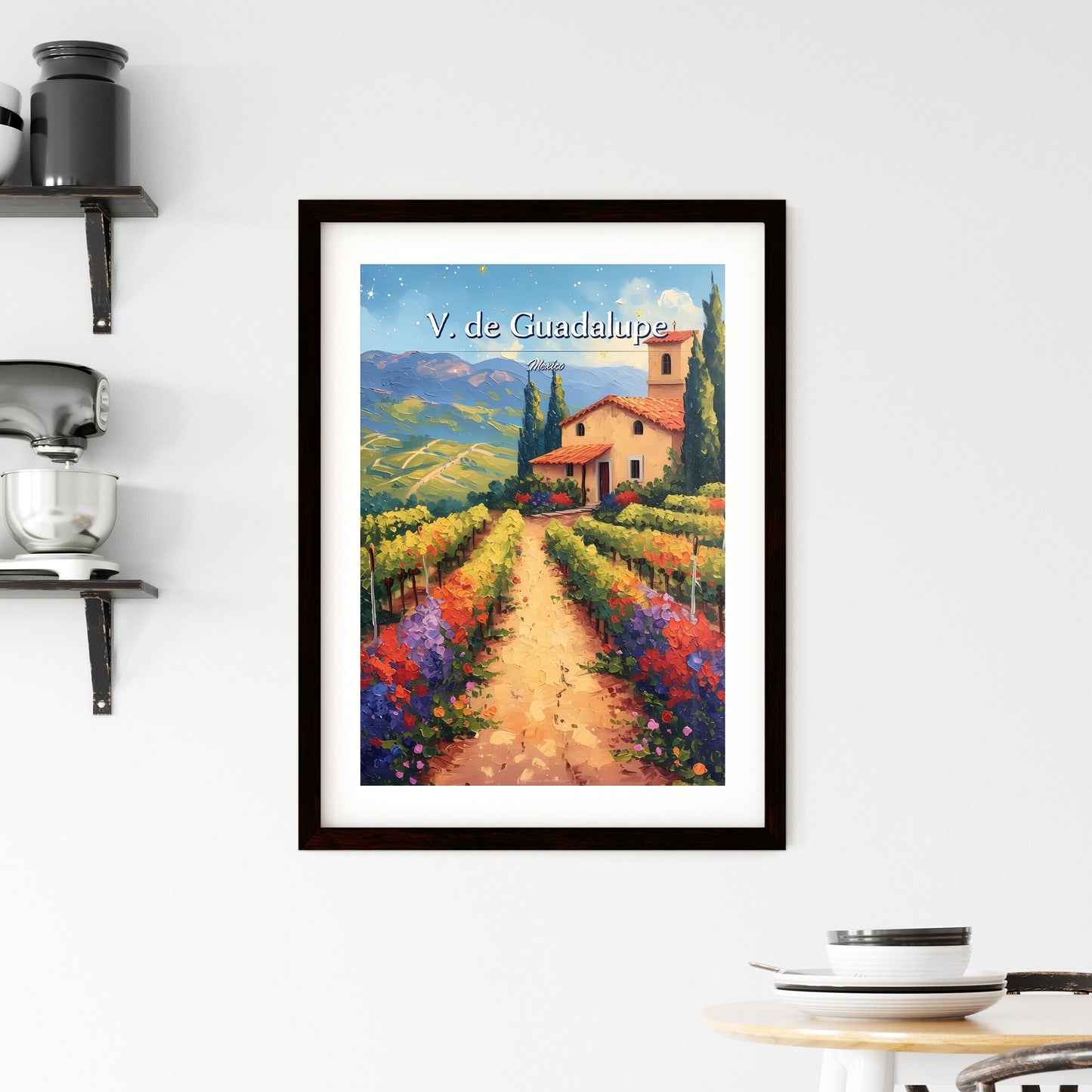 V. de Guadalupe, Mexico - Art print of a painting of a house in a vineyard Default Title