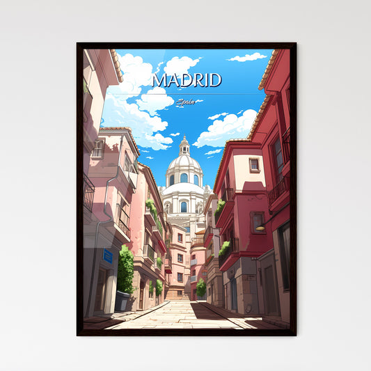 Madrid, Spain - Art print of a street with buildings and a dome Framed Art