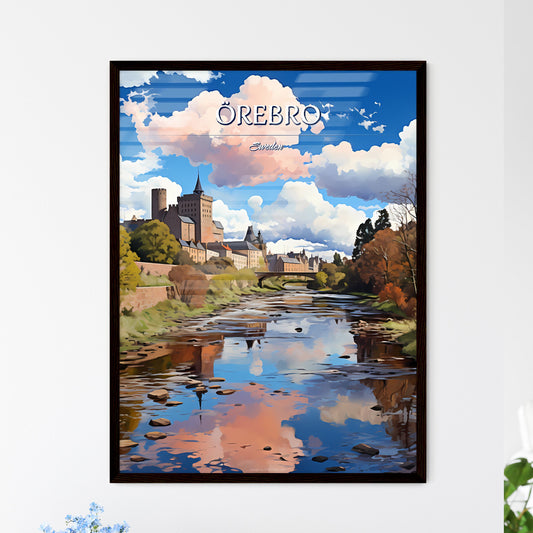 Örebro, Sweden, - Art print of a river with a castle and trees Framed Art