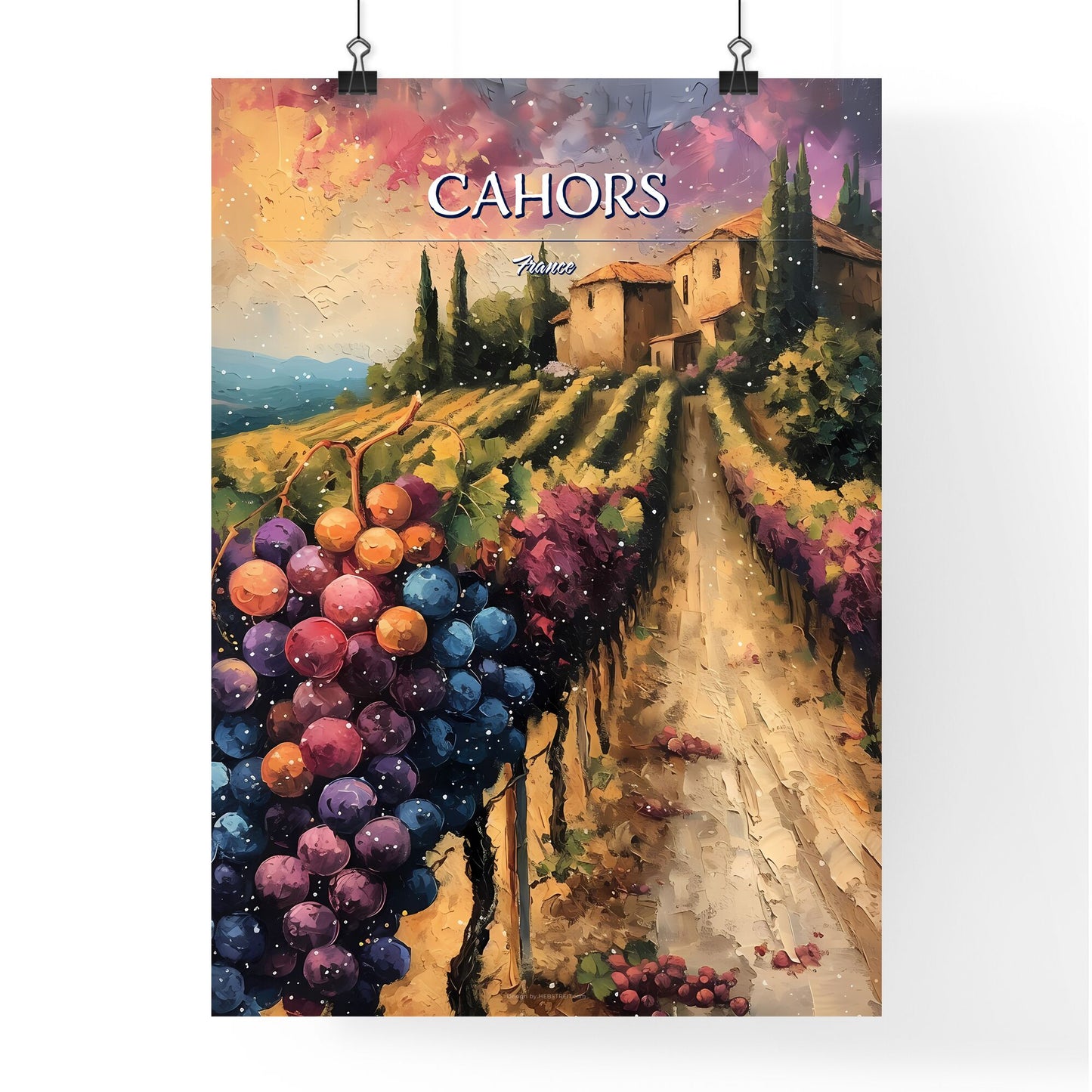 Cahors, France - Art print of a painting of a vineyard and a house Default Title