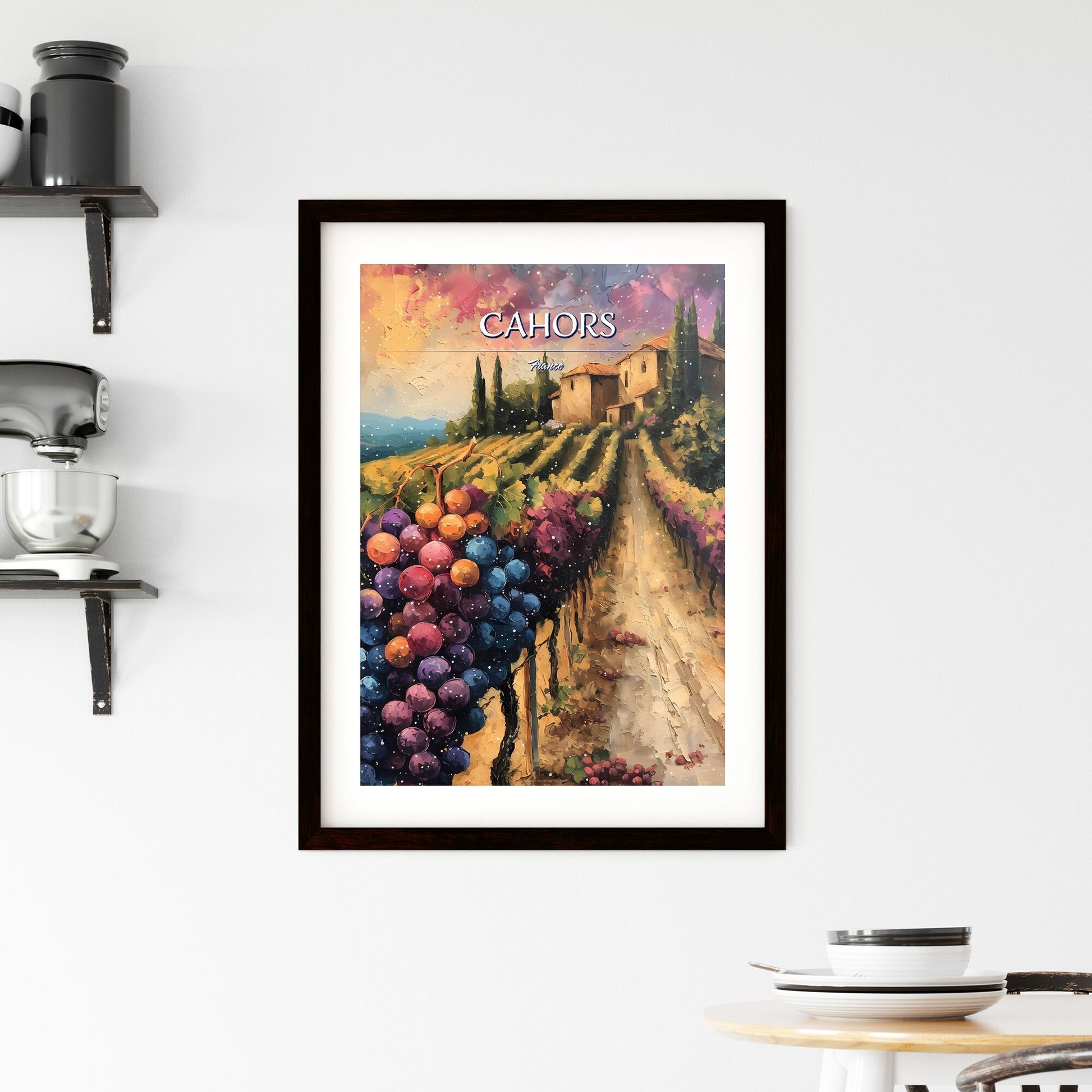 Cahors, France - Art print of a painting of a vineyard and a house Default Title