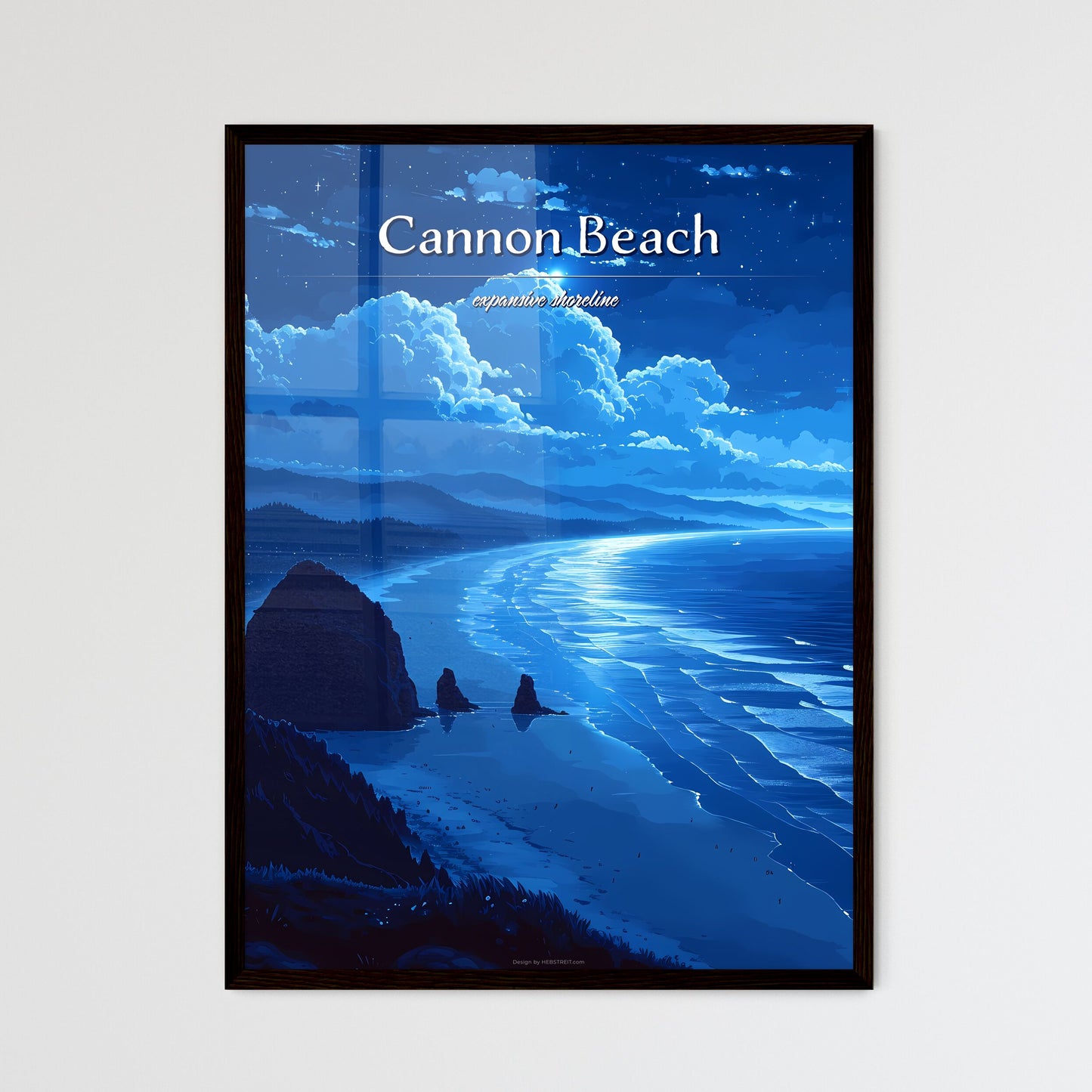 Cannon Beach - Art print of a beach with rocks and water at night Default Title