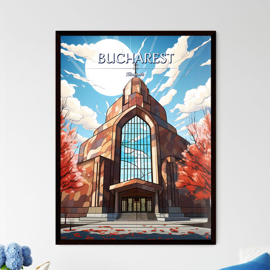Bucharest, Romania - Art print of a building with a large window Framed Art