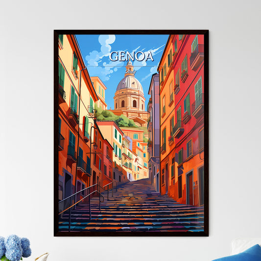 Genoa, Italy - Art print of a steep staircase in a city Framed Art
