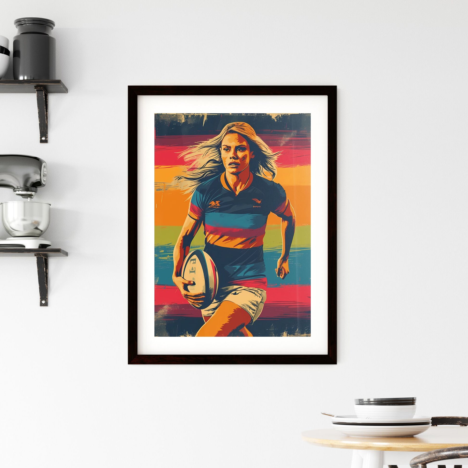 Rugby girl - Art print of a woman running with a rugby ball Default Title