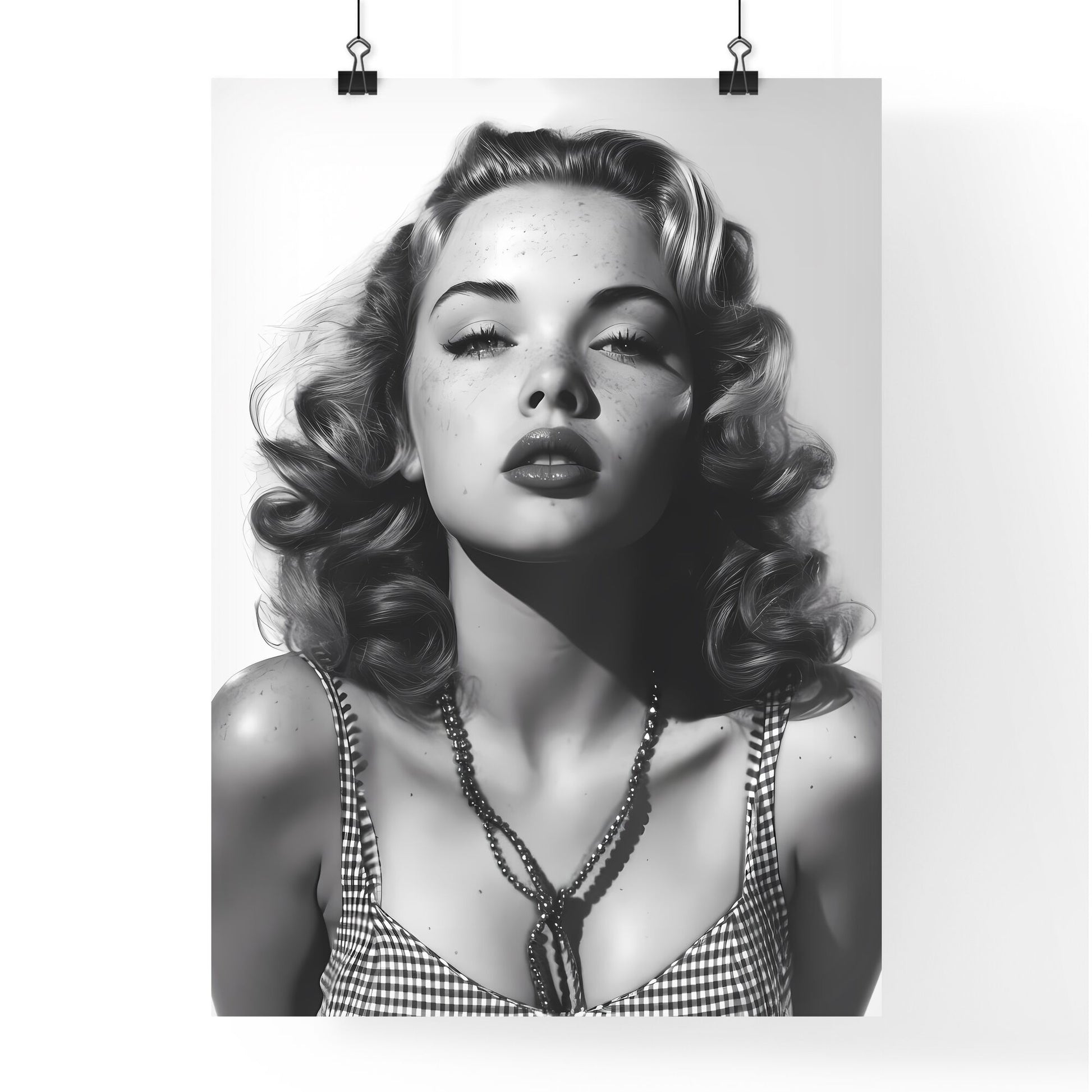 The vintage pin up girl - Art print of a woman with freckles and curly hair Default Title