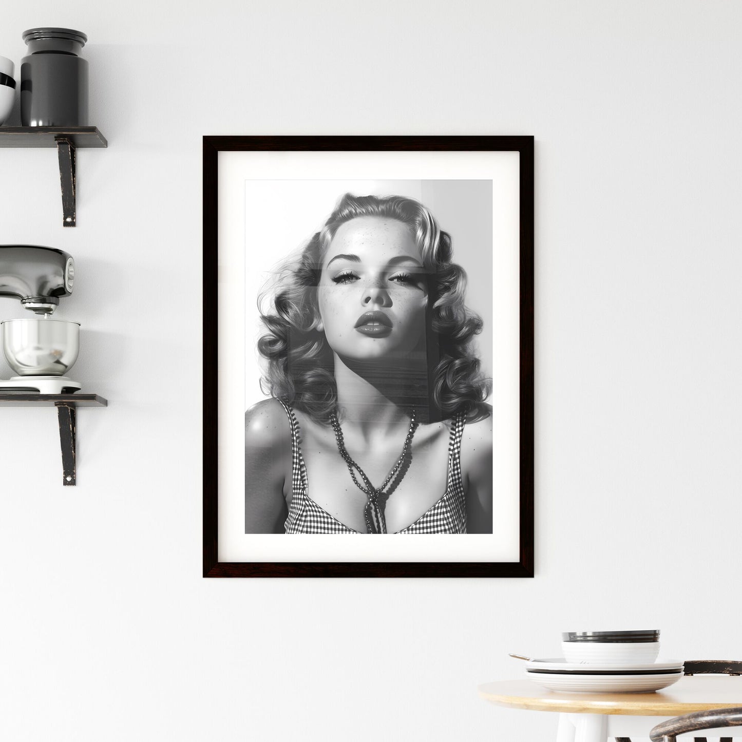 The vintage pin up girl - Art print of a woman with freckles and curly hair Default Title