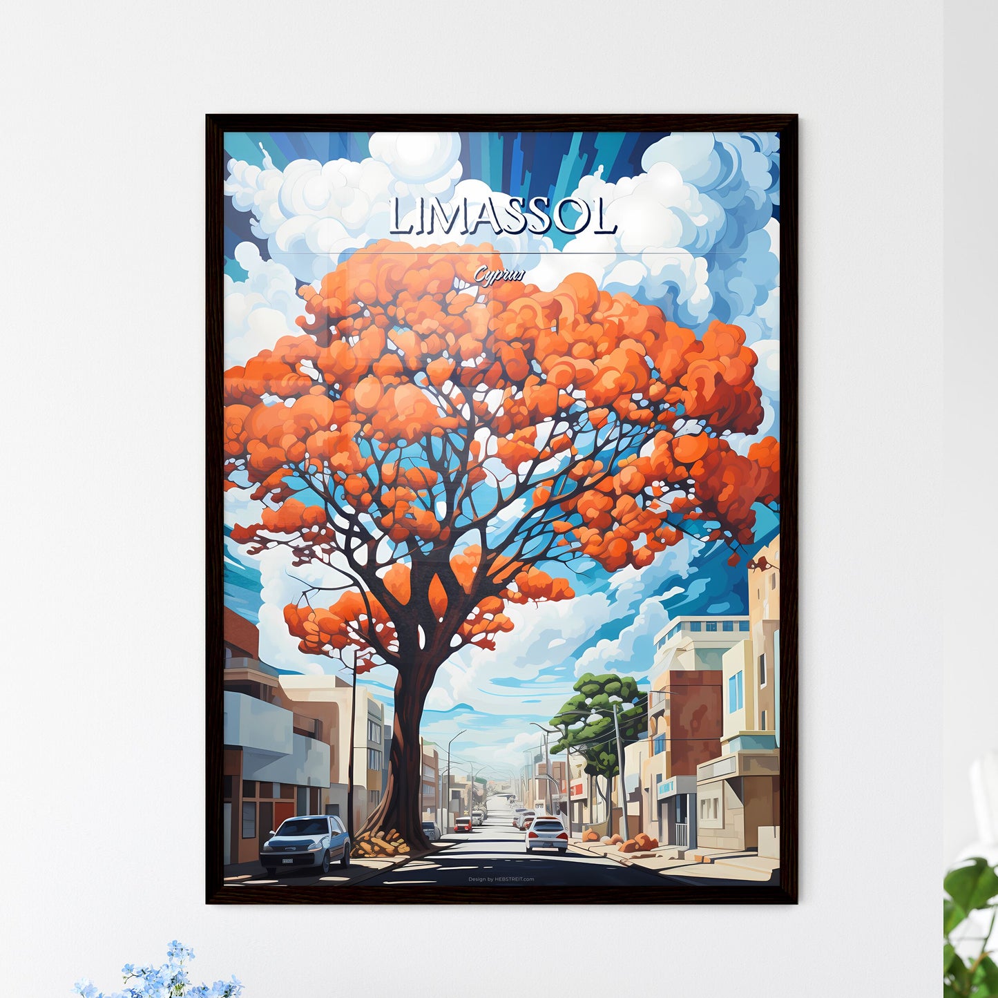 Limassol, Cyprus - Art print of a tree on the street Framed Art