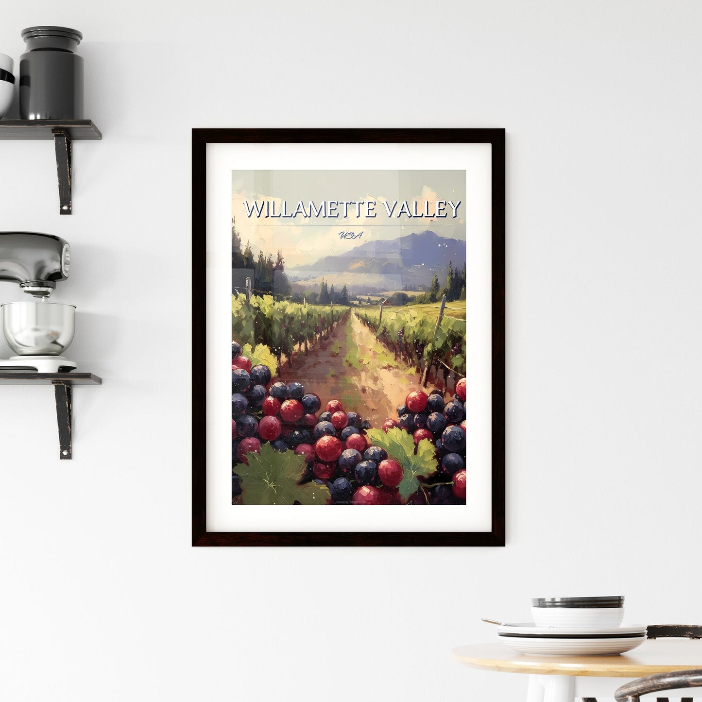 Willamette Valley, USA - Art print of a painting of grapes in a vineyard Default Title