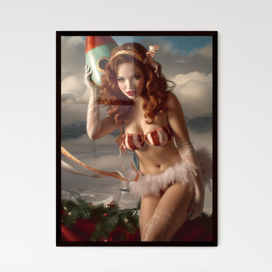A pin-up woman on a rocket - Art print of a  - Framed Art Print