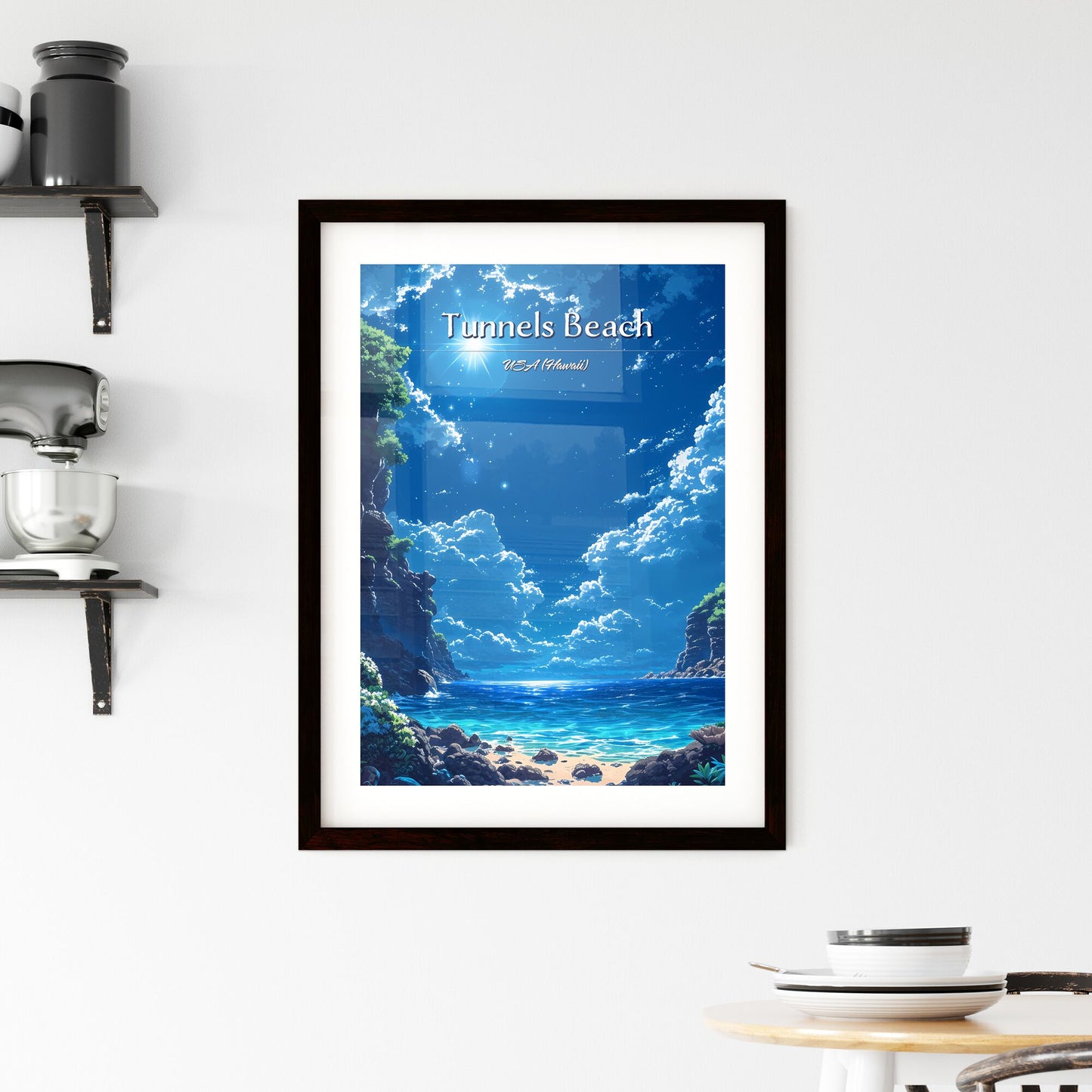 Tunnels Beach, USA (Hawaii) - Art print of a blue sky with clouds and a body of water Default Title