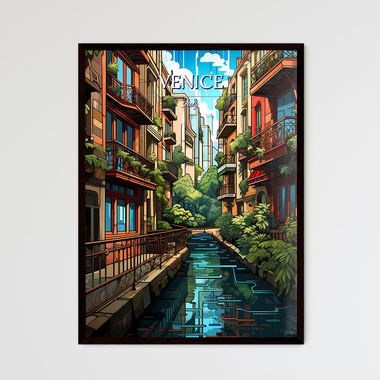 Venice, Italy - Art print of a water channel between buildings with French Quarter in the background Framed Art