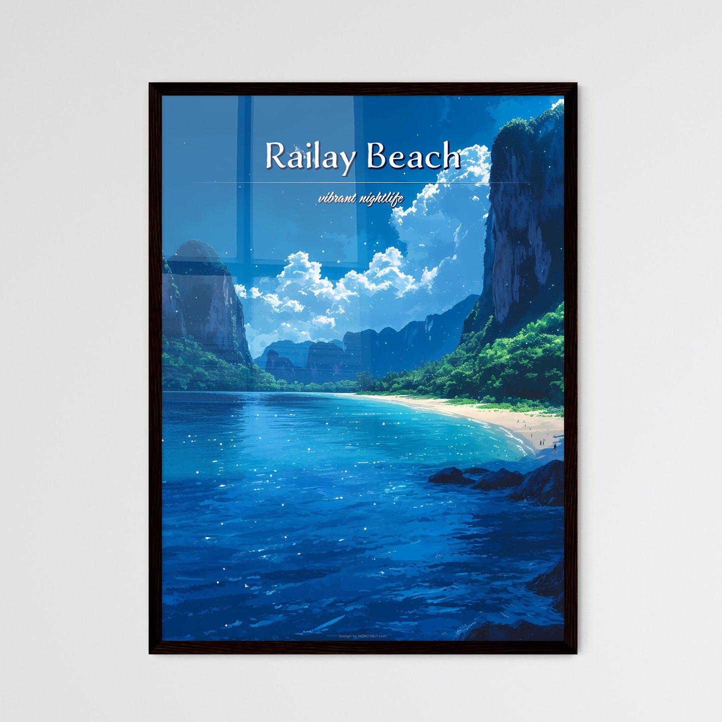 Railay Beach - Art print of a beach with trees and mountains Default Title