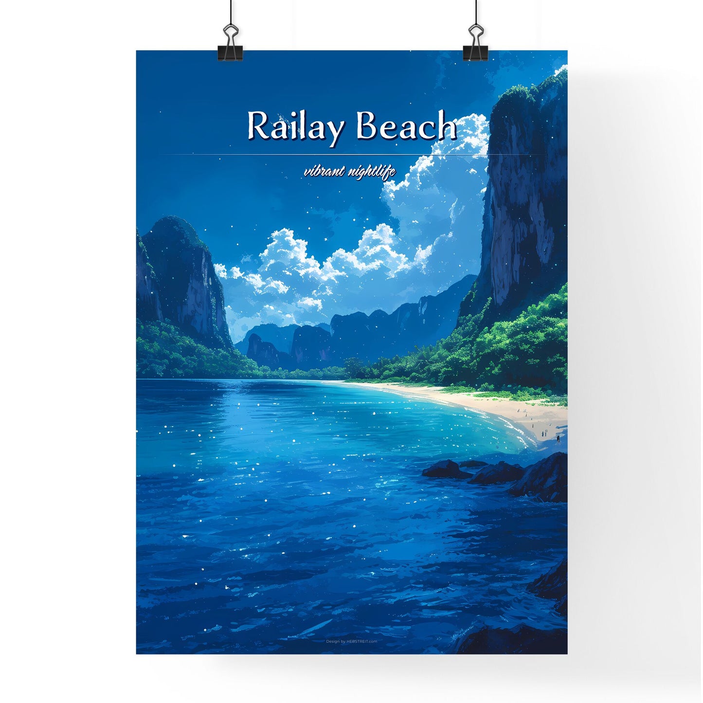 Railay Beach - Art print of a beach with trees and mountains Default Title