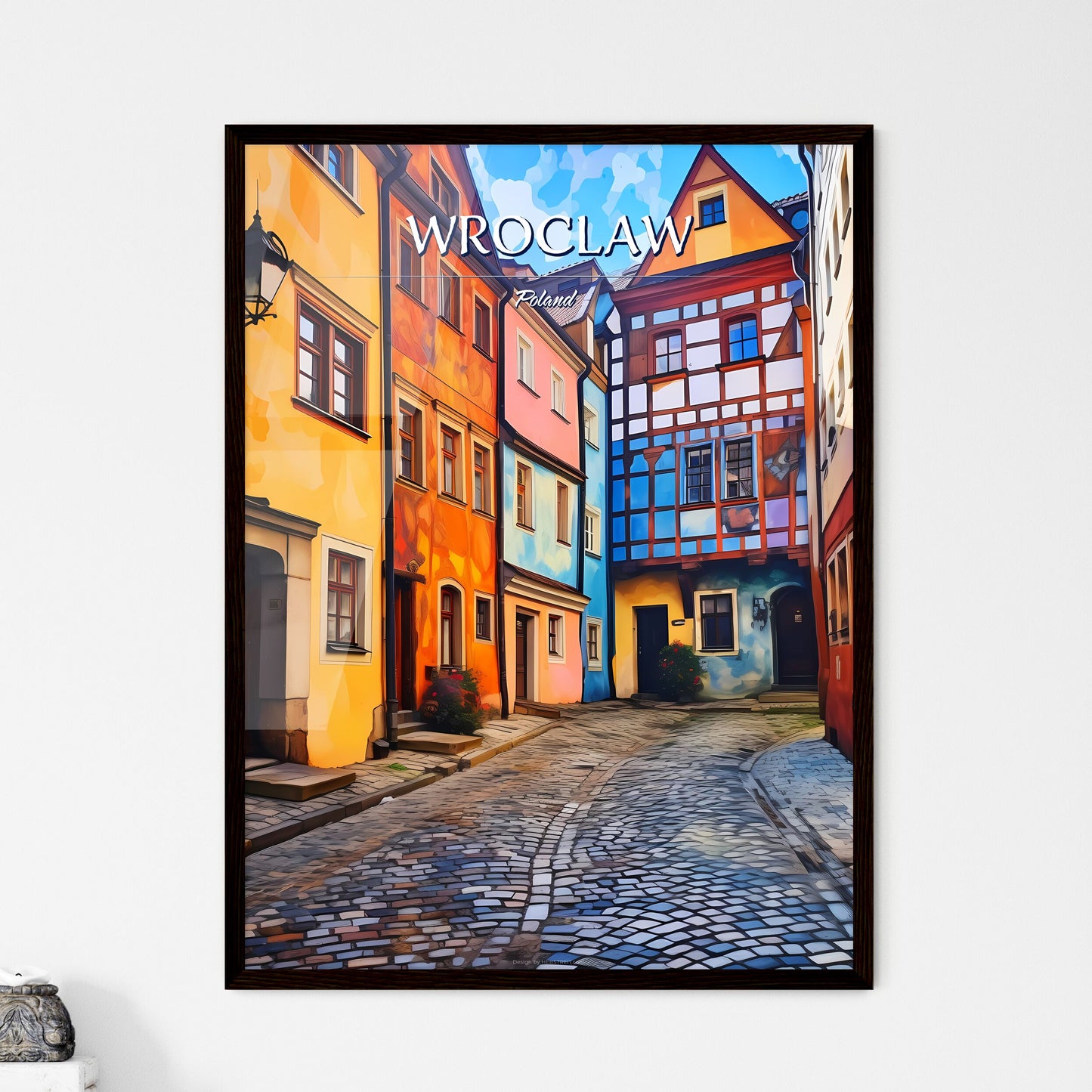 Wroclaw, Poland - Art print of a street with colorful buildings Framed Art