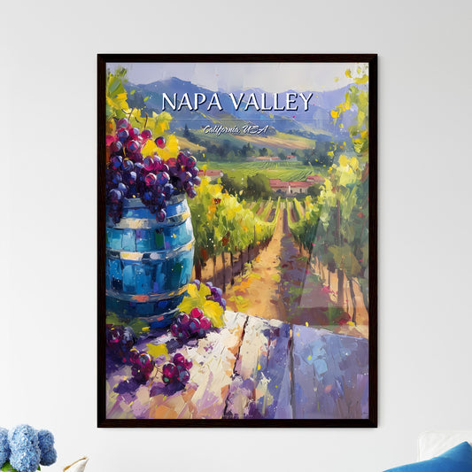 Napa Valley, USA, Situated in California - Art print of a painting of a wine barrel with grapes in it Default Title