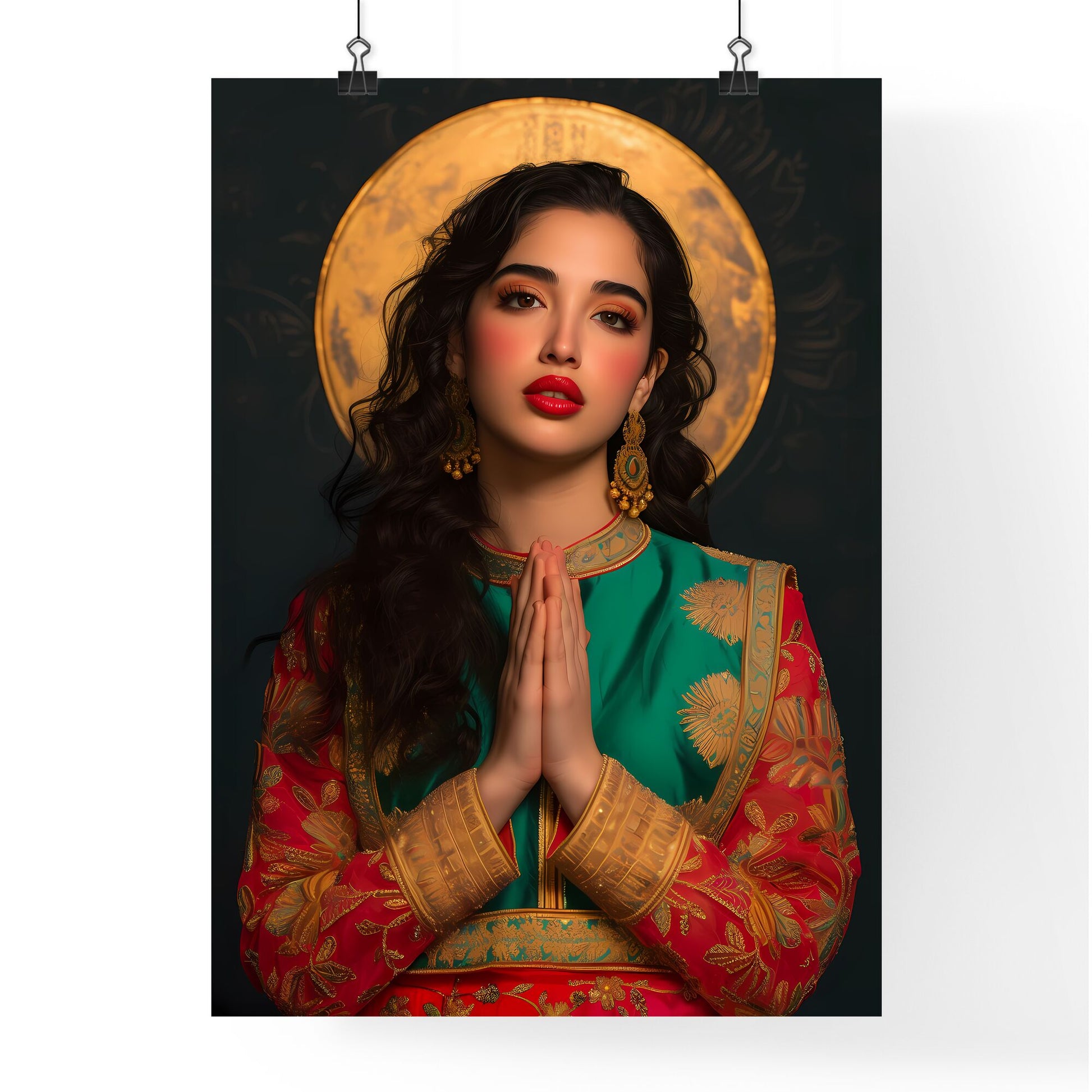 St. Brigid pray for us - Art print of a woman in a green and red dress with gold accents Default Title