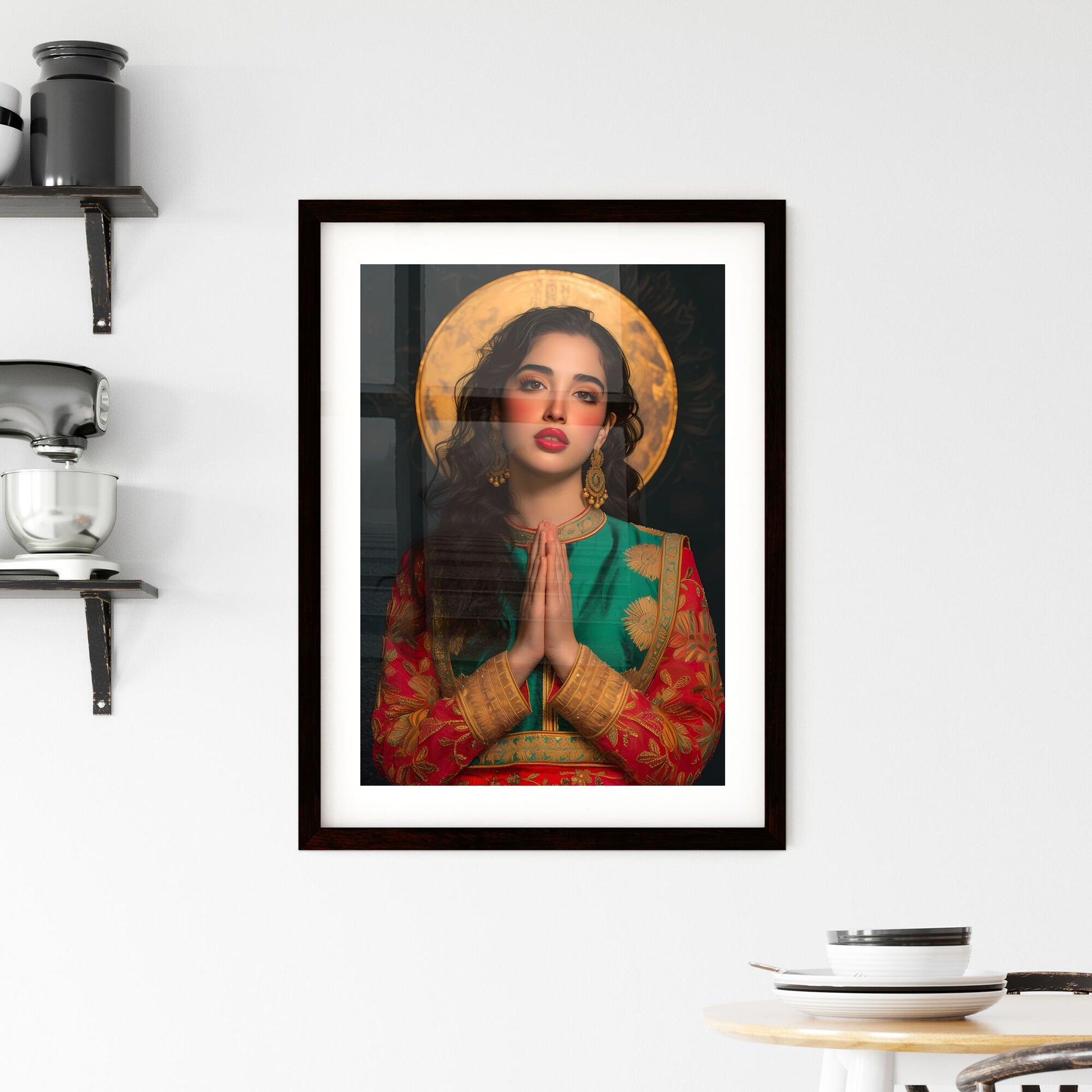 St. Brigid pray for us - Art print of a woman in a green and red dress with gold accents Default Title