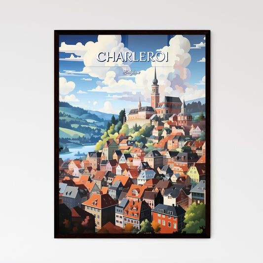 Charleroi, Belgium - Art print of a town with a church on top of it Framed Art