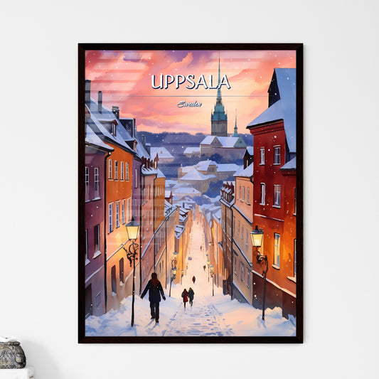 Uppsala, Sweden, - Art print of a snow covered street with people walking down it Framed Art