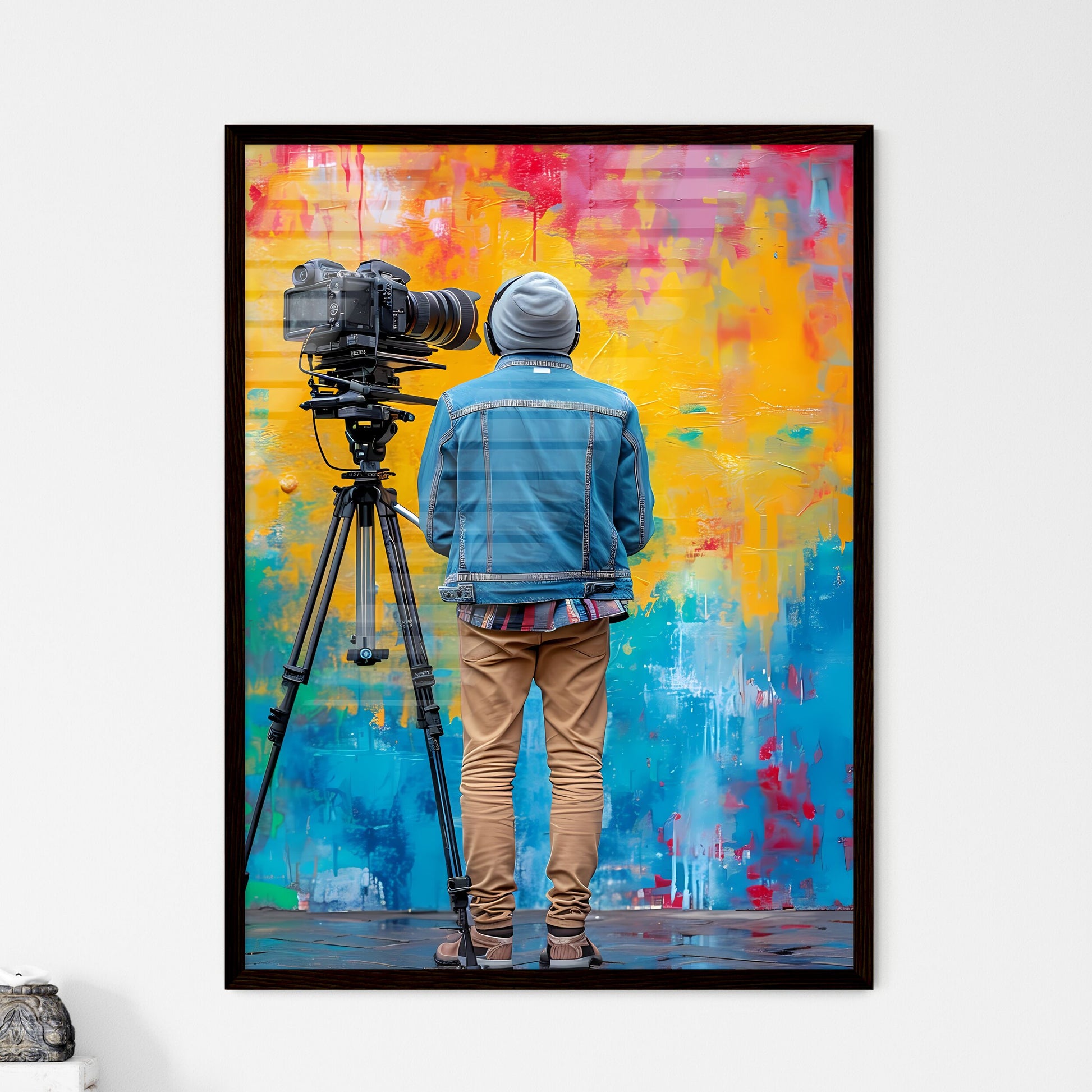 A trendy youtuber records a show - Art print - Framed Art Print