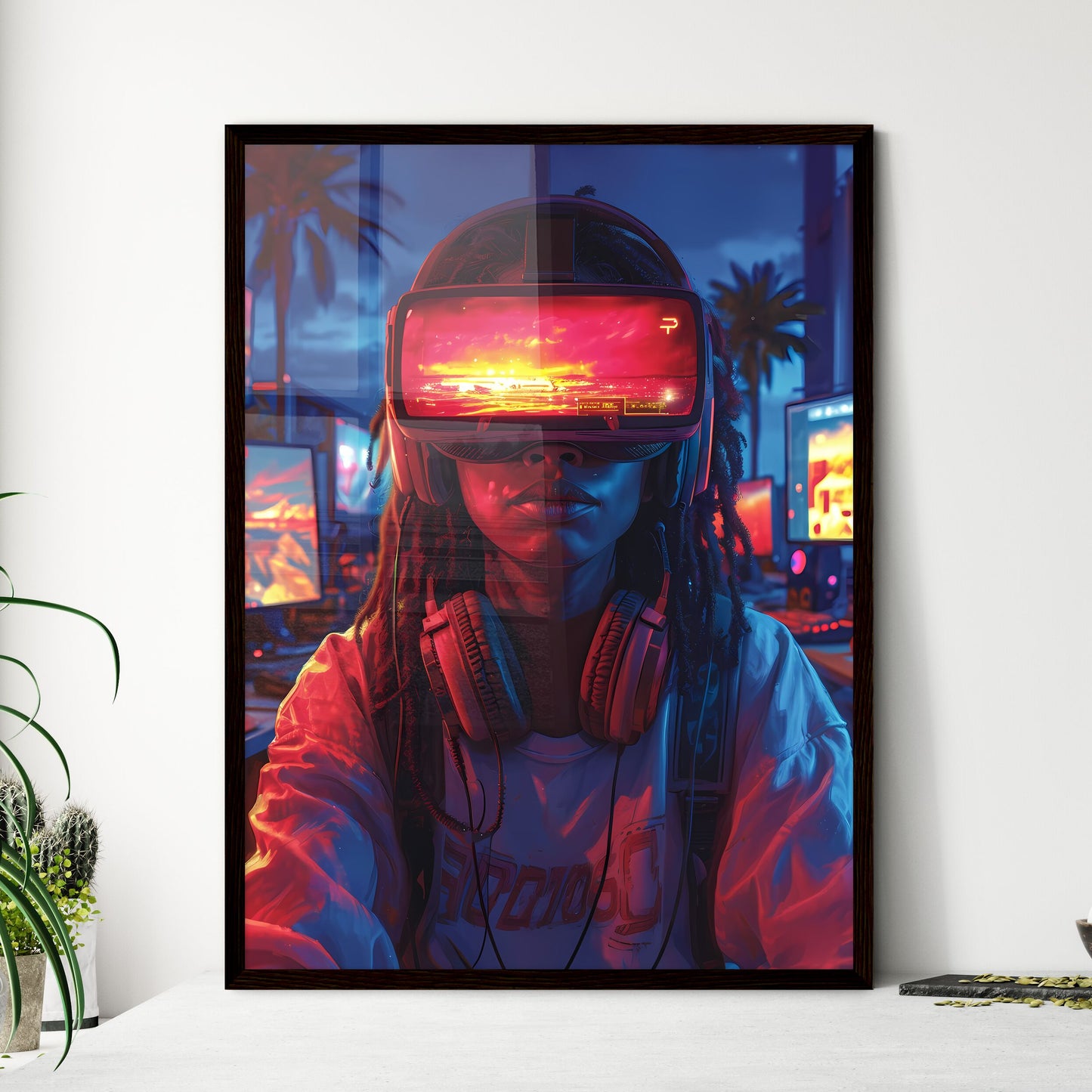A trendy gamer streams herself - Art print of a person wearing virtual reality goggles Default Title