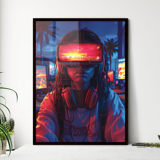 A trendy gamer streams herself - Art print of a person wearing virtual reality goggles Default Title