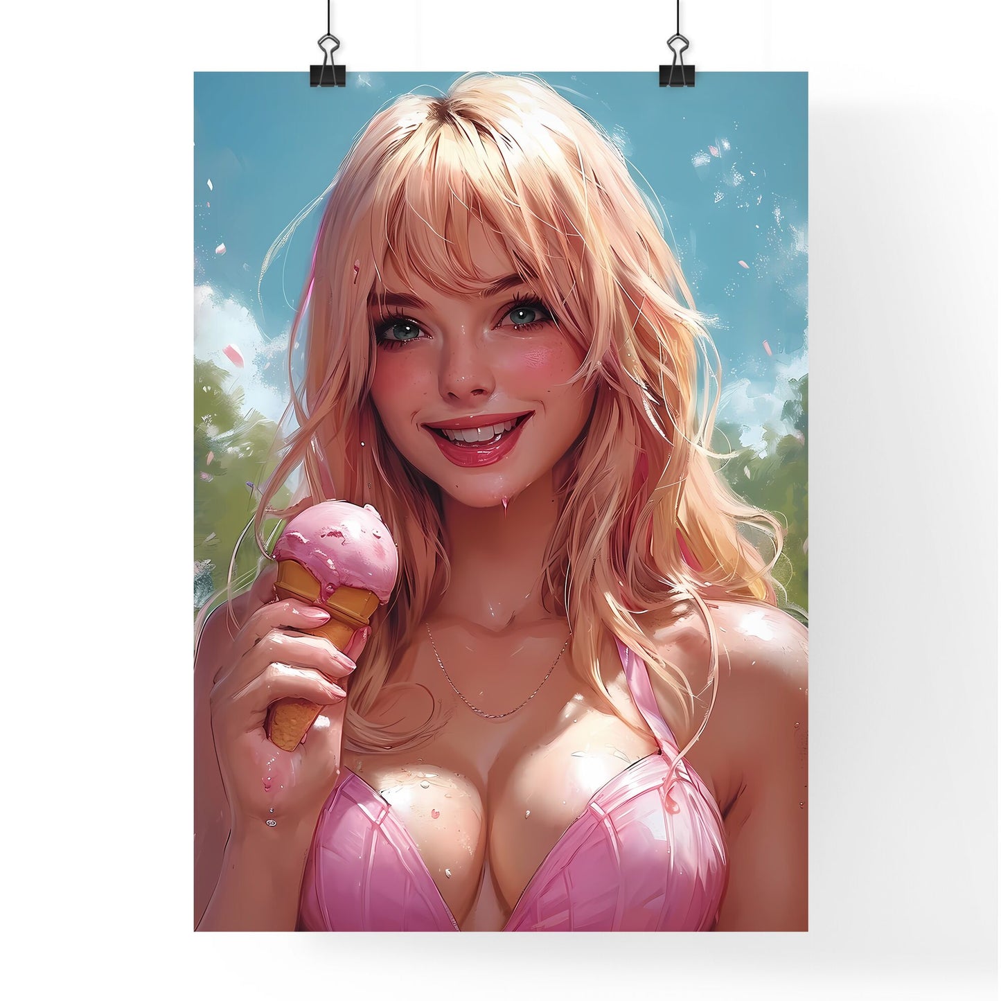 Retro poster - Art print of a woman in a garment holding an ice cream cone Default Title