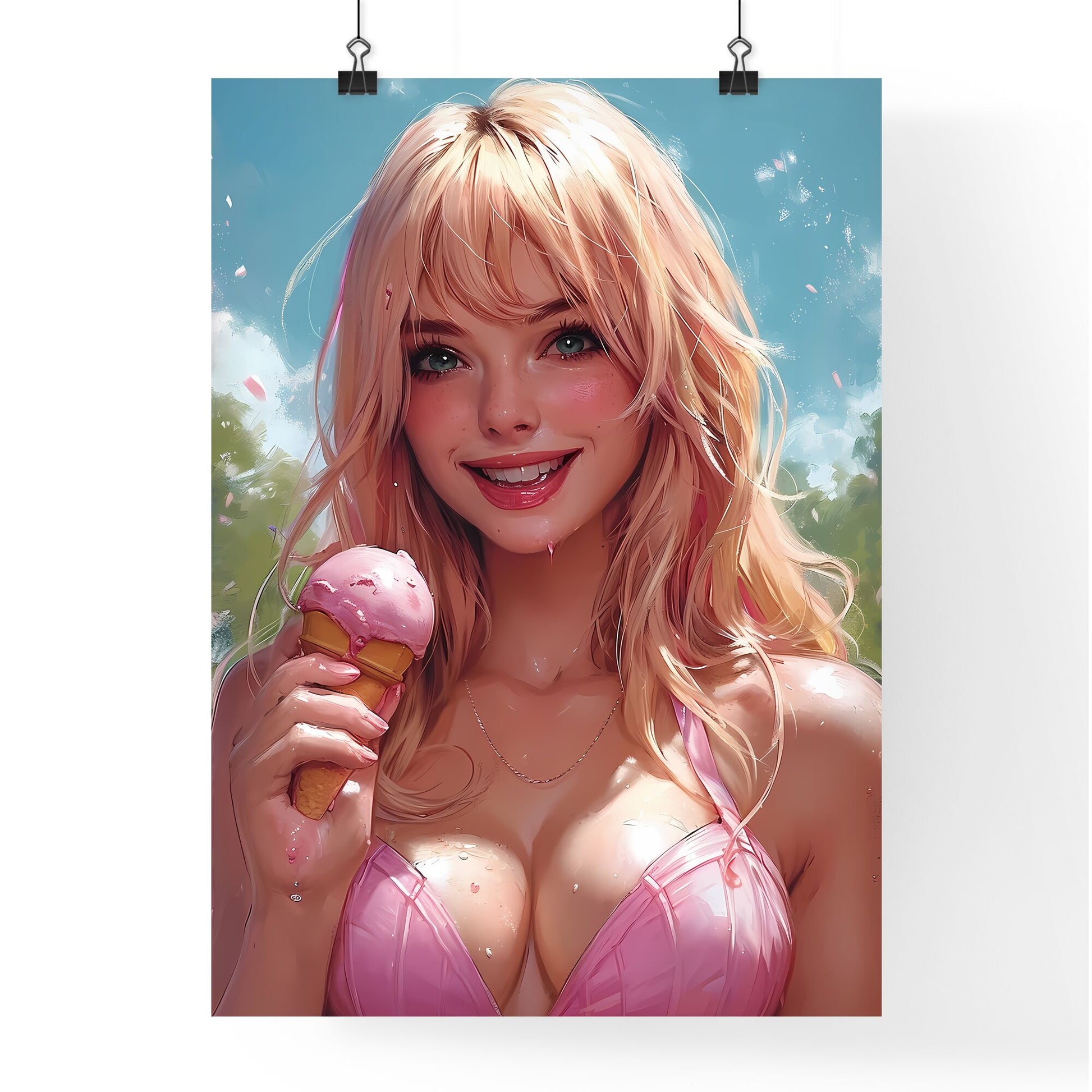 Retro poster - Art print of a woman in a garment holding an ice cream cone Default Title