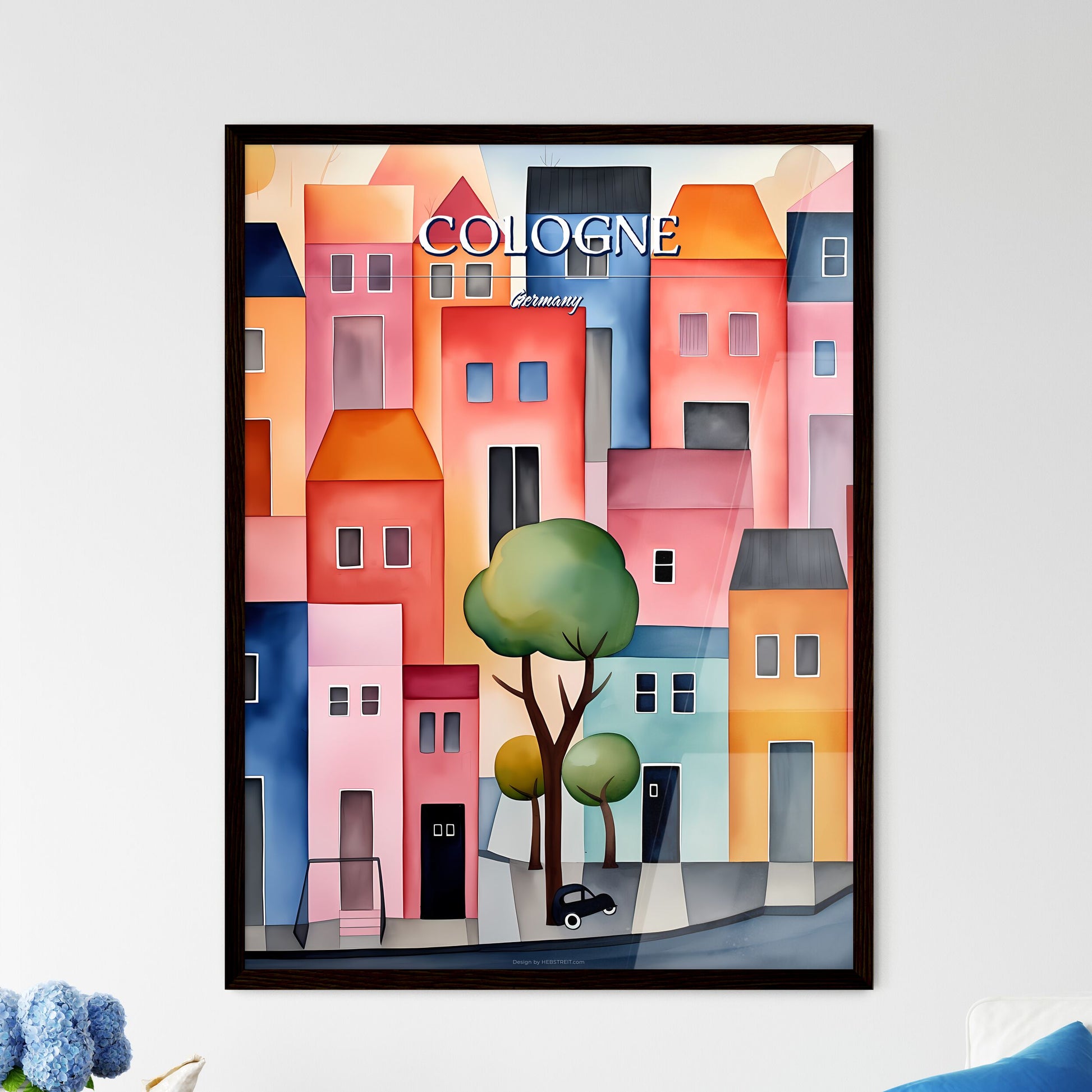 Cologne, Germany - Art print of a painting of a city Framed Art