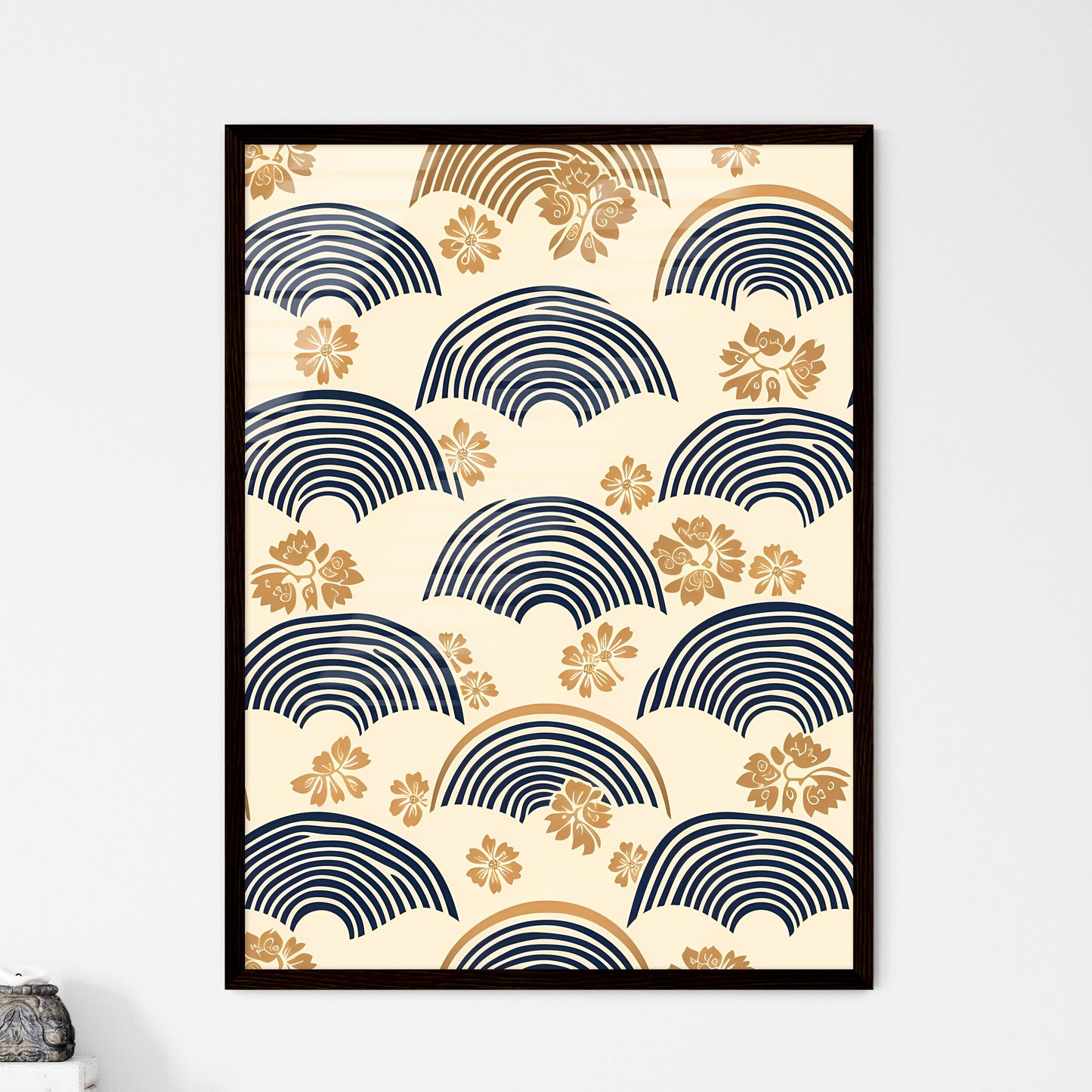 Pattern design, pattern road, Chinese style, ancient style - Art print of a pattern of blue and gold flowers and circles Default Title