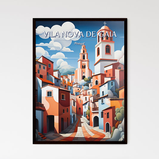 Vila Nova de Gaia, Portugal - Art print of a colorful city with a stone path and a tower Default Title