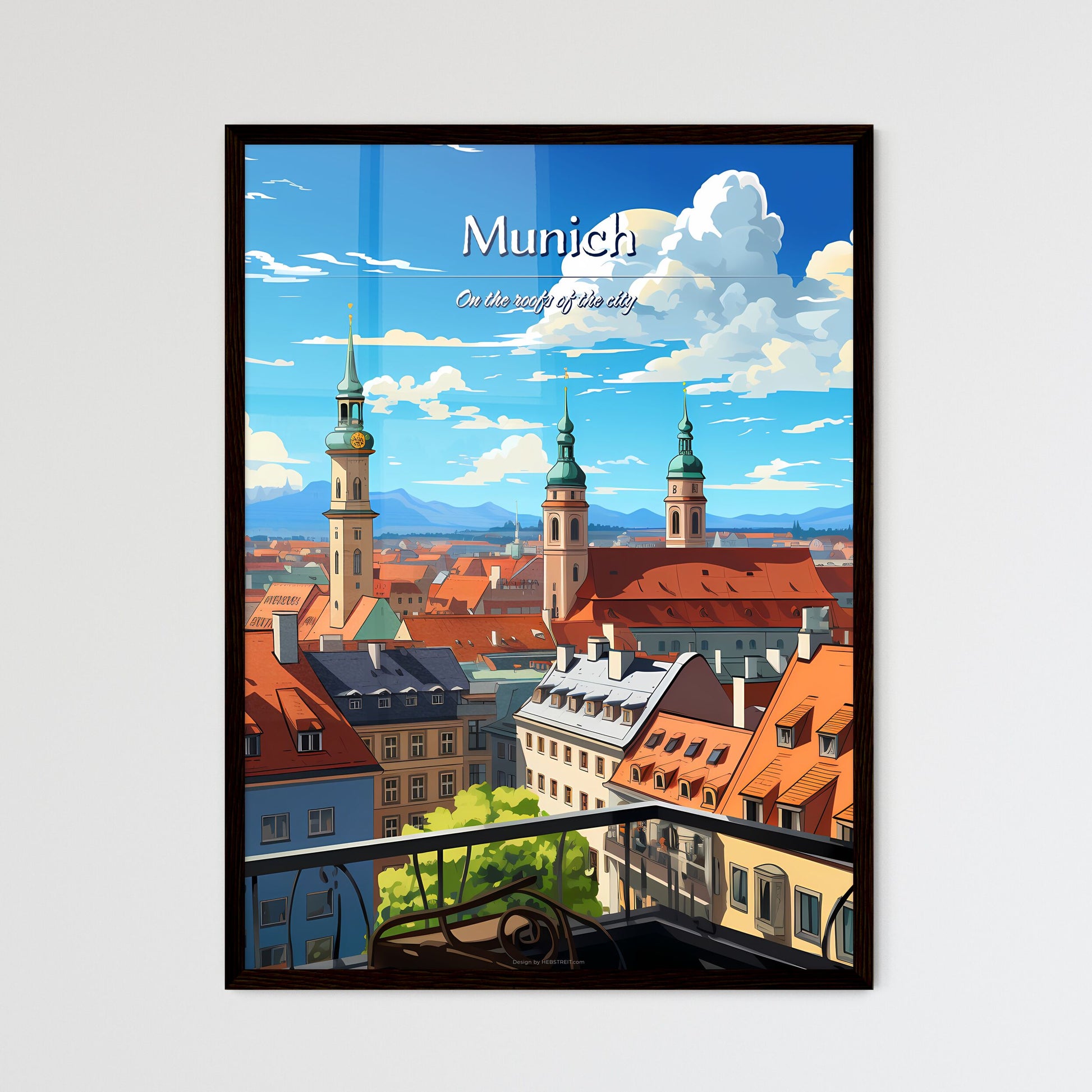 On the roofs of Munich - Art print of a rooftops of a city Framed Art
