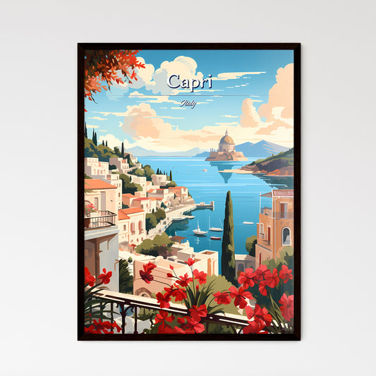 Capri, Italy - Art print of a painting of a town by the water Framed Art