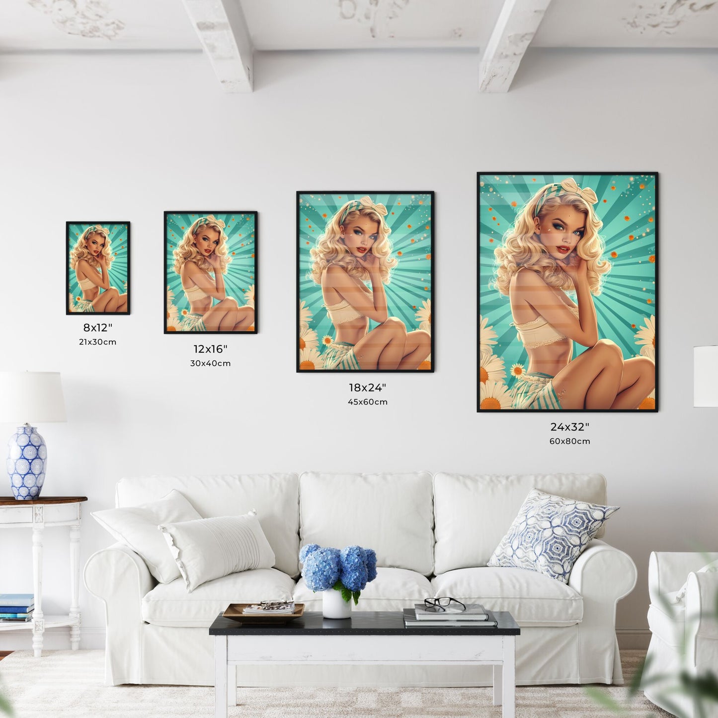 Pin up pedigree pinups 50s - Art print of a woman sitting in a flowered room Default Title