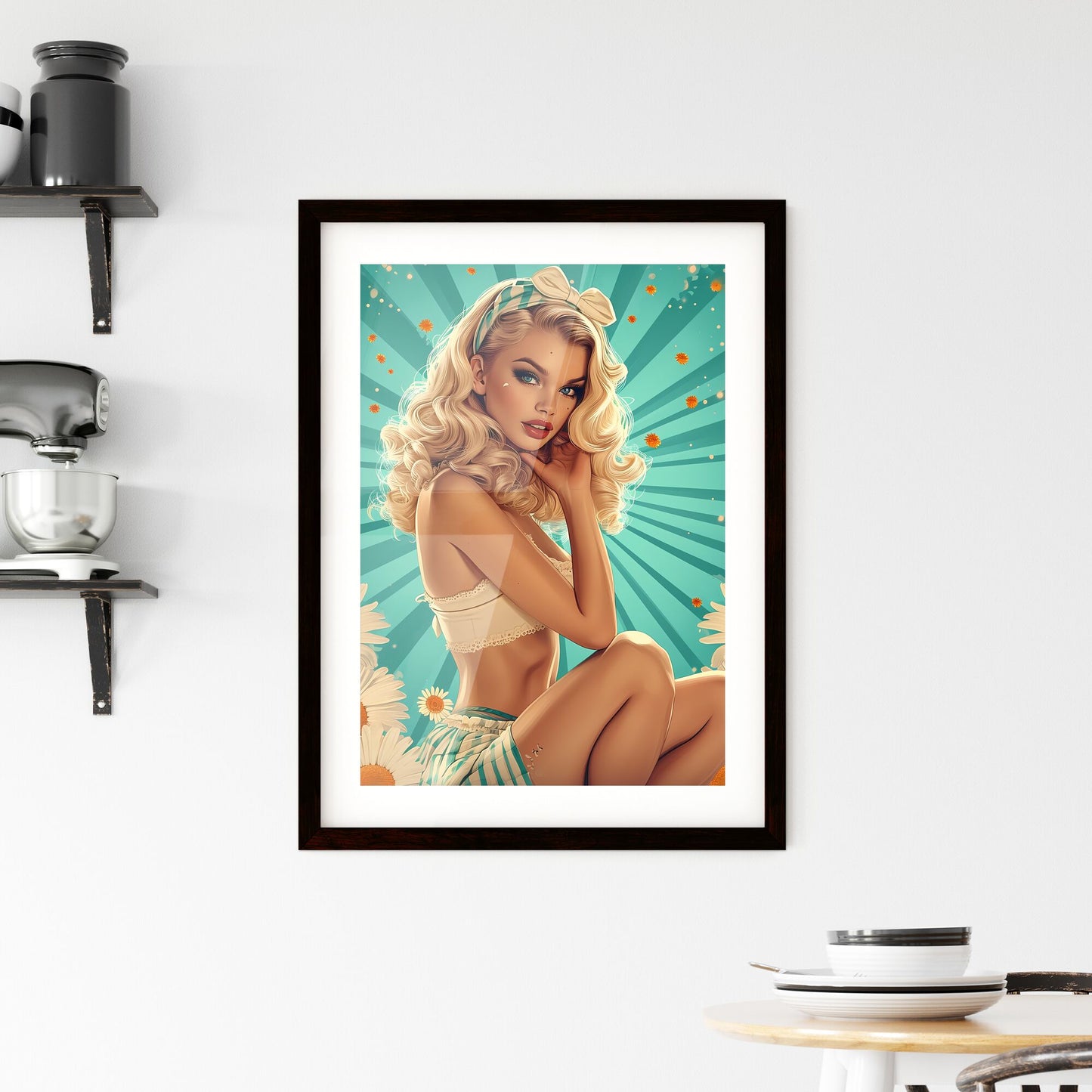 Pin up pedigree pinups 50s - Art print of a woman sitting in a flowered room Default Title