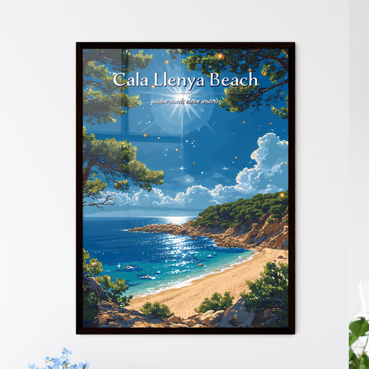 Cala Llenya Beach - Art print of a beach with trees and a sunny sky Default Title