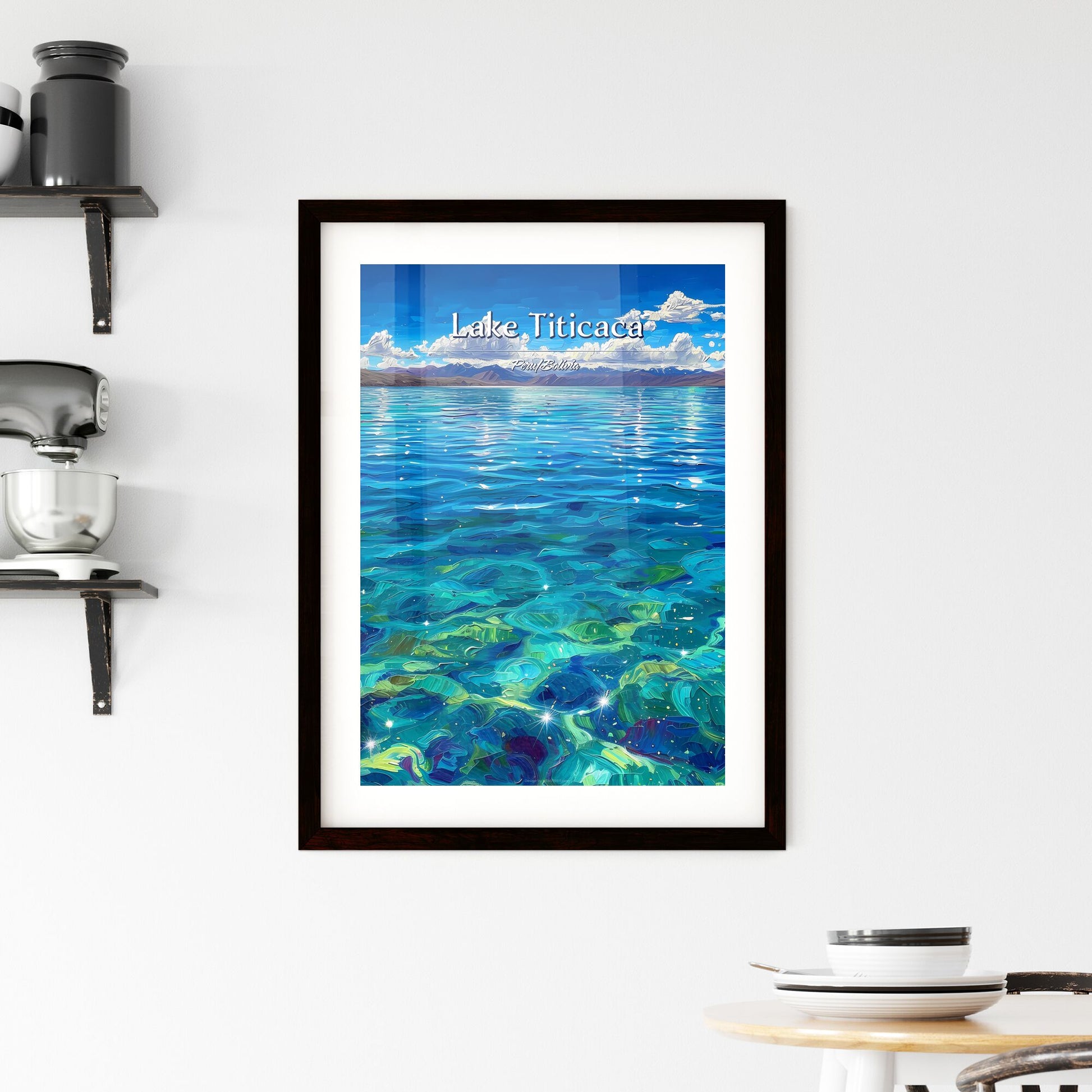 Lake Titicaca, Peru/Bolivia - Art print of a blue water with mountains and clouds in the sky Default Title