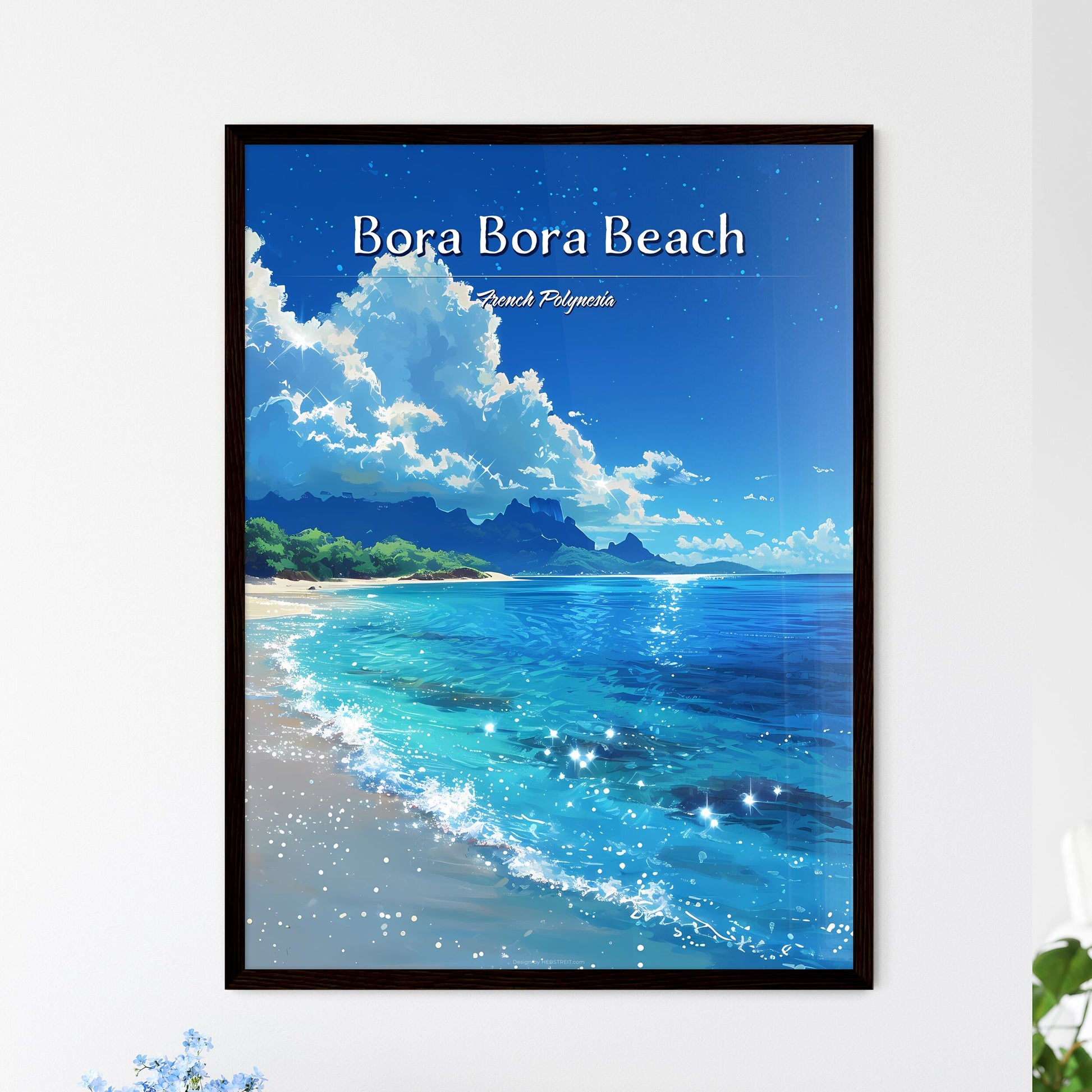 Bora Bora Beach - Art print of a beach with - Framed Art Print