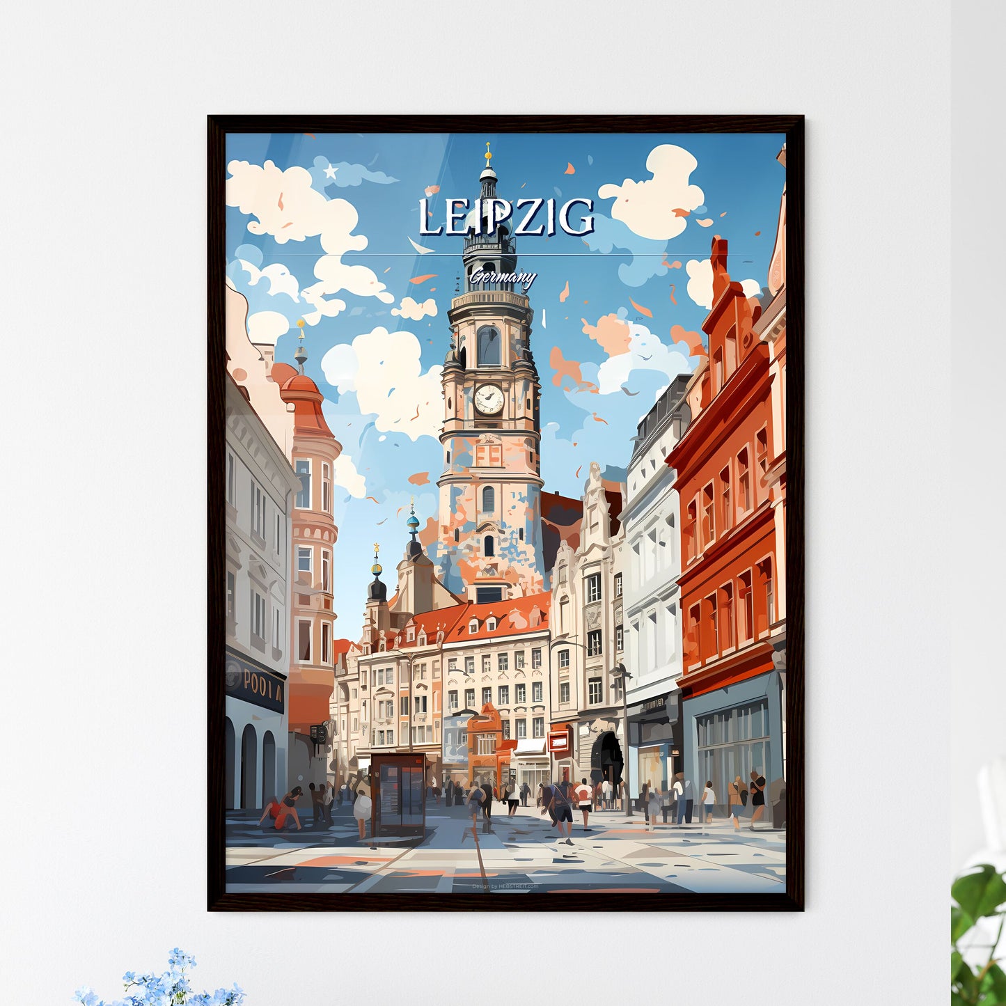 Leipzig, Germany - Art print of a large clock tower in a city Framed Art