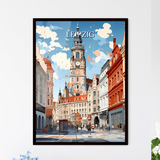 Leipzig, Germany - Art print of a large clock tower in a city Framed Art